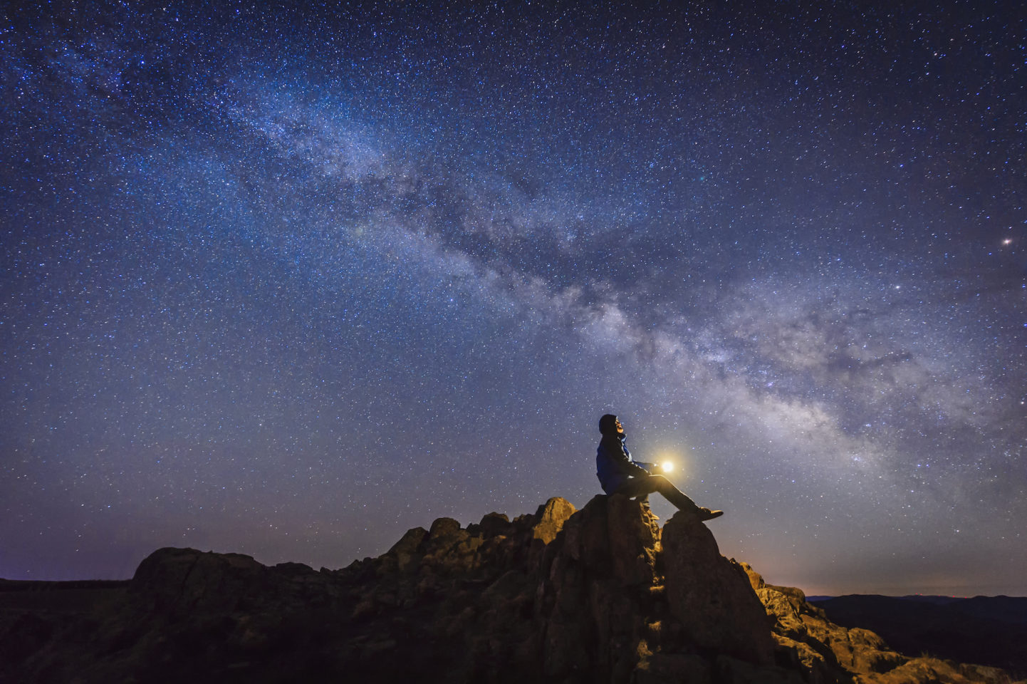 Man sitting under The Milky Way Galaxy